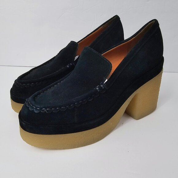 Marc Fisher Lina Womens Black Suede Leather Block Heel Platform Loafer Size 7.5M